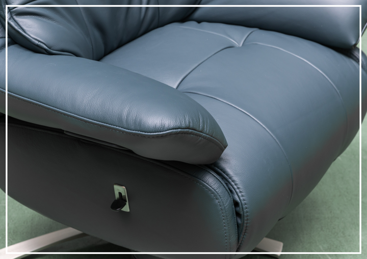 Klaussner Serano Blaze  Blue Leather Swivel Power Recliner Lift Chair-Sofabed