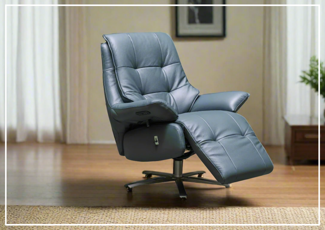 Klaussner Serano Blaze  Blue Leather Swivel Power Recliner Lift Chair-Sofabed