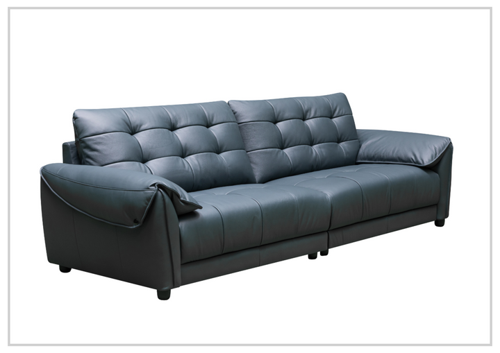 Klaussner Sofiano 2-seater Blue Leather Sofa with Plush Back Support-Sofabed