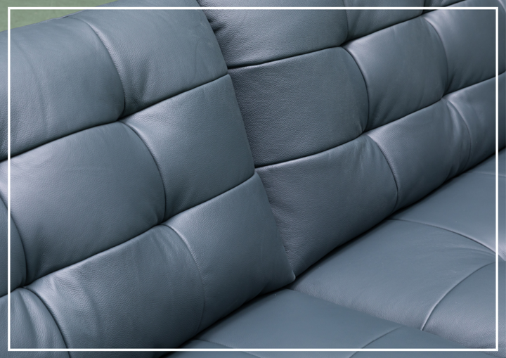 Klaussner Sofiano 2-seater Blue Leather Sofa with Plush Back Support-Sofabed