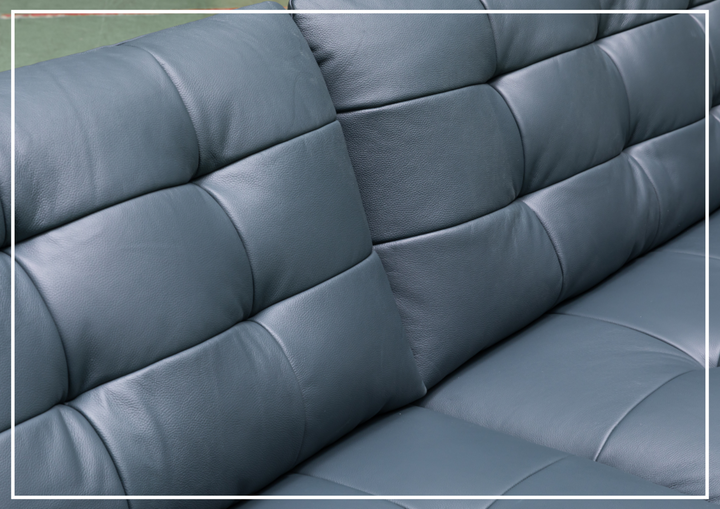 Klaussner Sofiano 2-seater Blue Leather Sofa with Plush Back Support-Sofabed