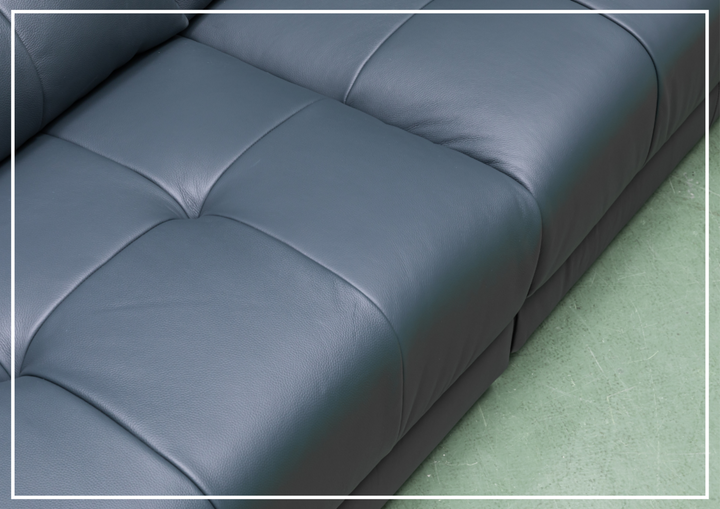 Klaussner Sofiano 2-seater Blue Leather Sofa with Plush Back Support-Sofabed