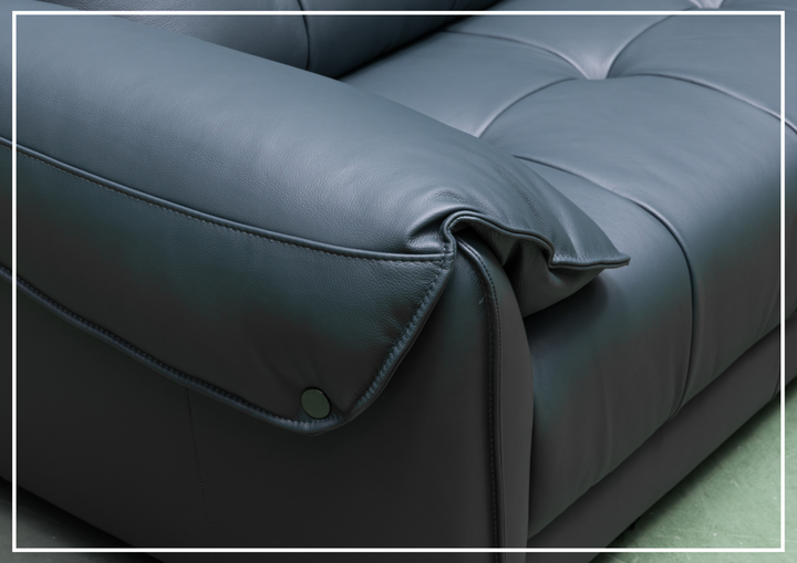 Klaussner Sofiano 2-seater Blue Leather Sofa with Plush Back Support-Sofabed