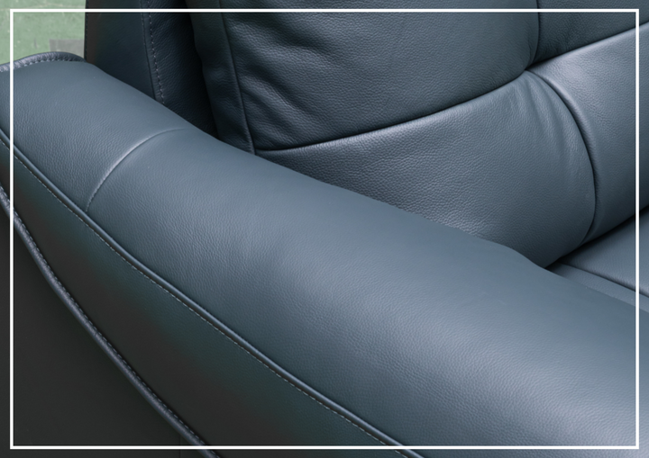 Klaussner Sofiano 2-seater Blue Leather Sofa with Plush Back Support-Sofabed