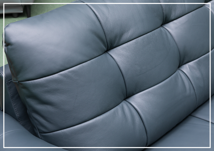 Klaussner Sofiano 2-seater Blue Leather Sofa with Plush Back Support-Sofabed
