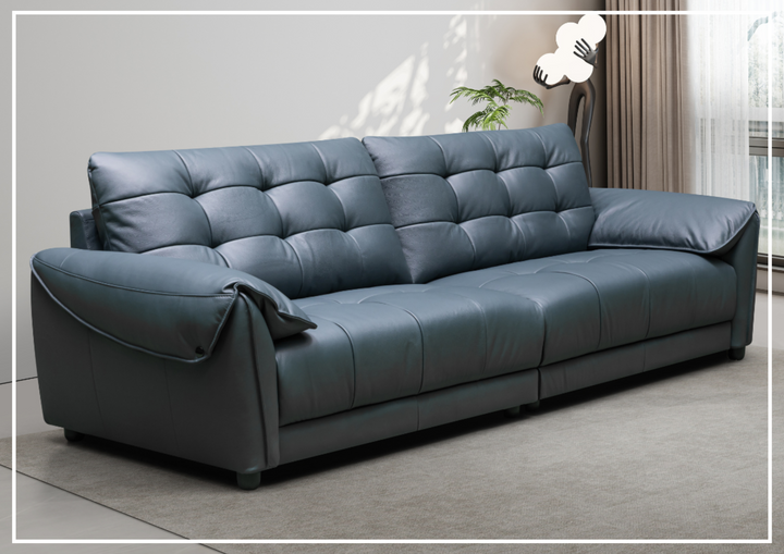 Klaussner Sofiano 2-seater Blue Leather Sofa with Plush Back Support-Sofabed