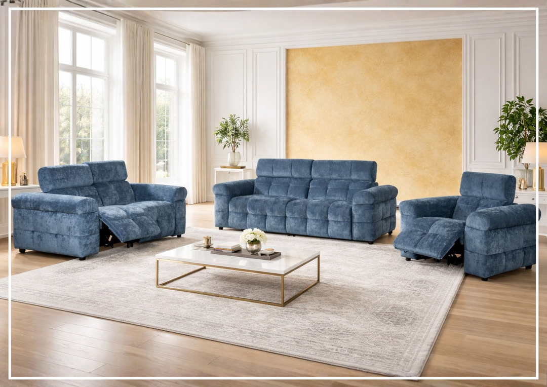 Klaussner Sovix Navy Blue Power Reclining Fabric 3 Piece Sofa Set-Sofabed 