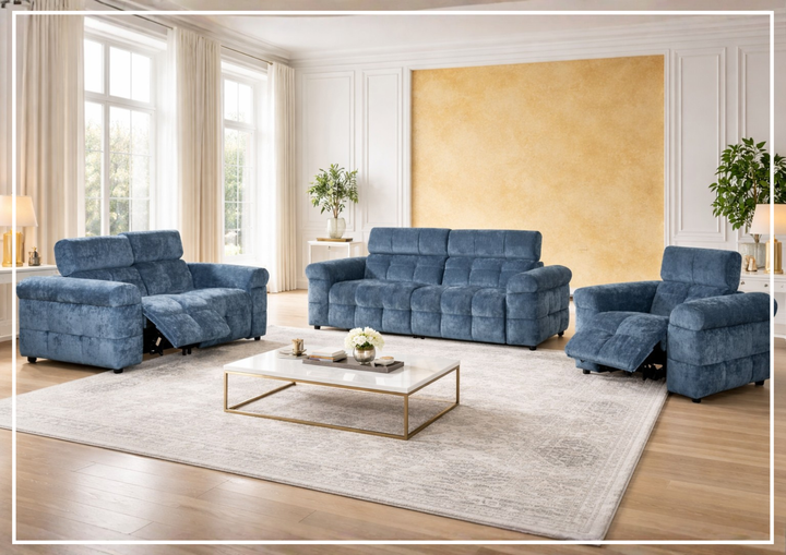 Klaussner Sovix Navy Blue Power Reclining Fabric 3 Piece Sofa Set-Sofabed 