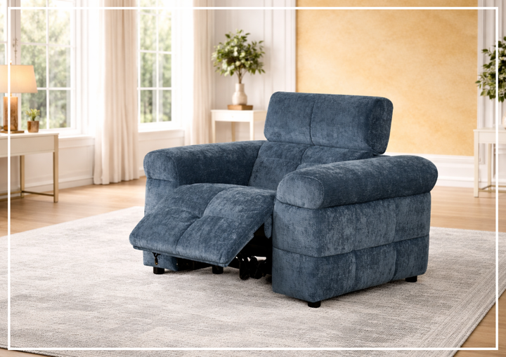 Klaussner Sovix Navy Blue Power Reclining Fabric 3 Piece Sofa Set-Sofabed 