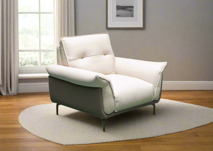 Klaussner Viana Leather Ivory Accent Chair with Feather-filled back cushion