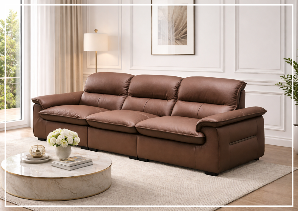Klaussner Vionetta Dark Brown Leather Sofa with S-Spring Seats-SOFABED