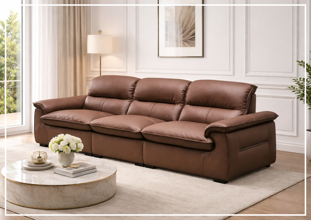 Klaussner Vionetta Dark Brown Leather Sofa with S-Spring Seats-SOFABED