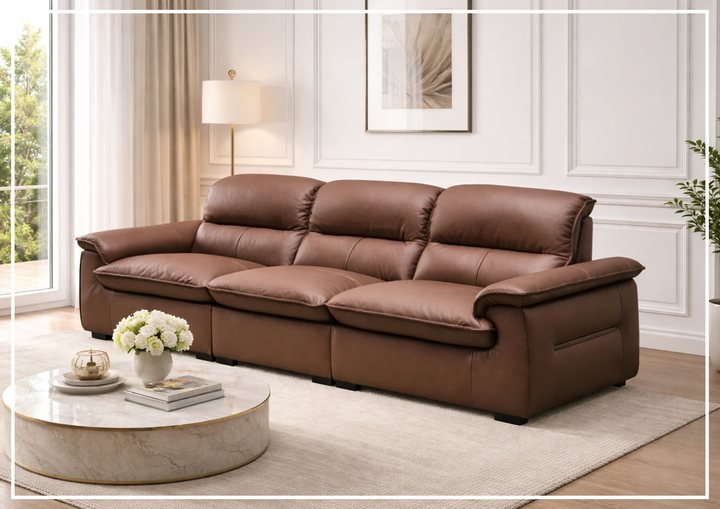 Klaussner Vionetta Dark Brown Leather Sofa with S-Spring Seats-SOFABED