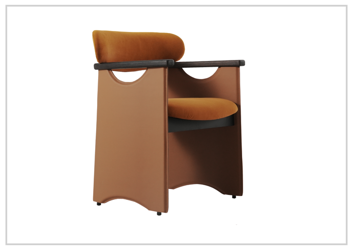Klaussner Visione Orange Leather Arm Dining Chair with Metal Legs-Sofabed
