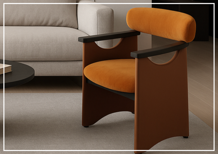 Klaussner Visione Orange Leather Arm Dining Chair with Metal Legs-Sofabed