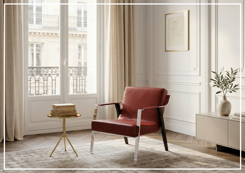 Eleganza Red Lounge Chair | Leather | Metal Legs | Klaussner-Sofabed