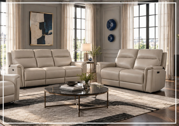 Klaussner Geneva Leather Power Reclining Living Room Set