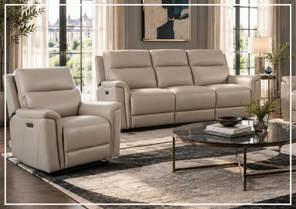 Klaussner Geneva Leather Power Reclining Living Room Set