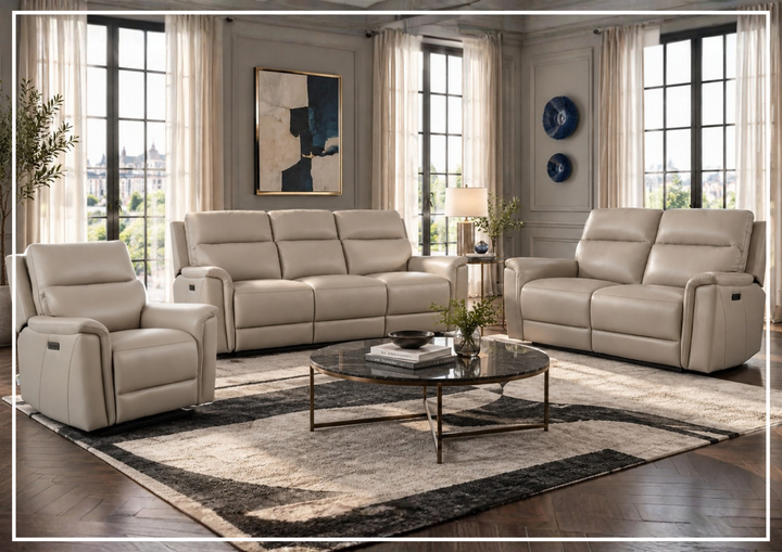Klaussner Geneva Leather Power Reclining Living Room Set