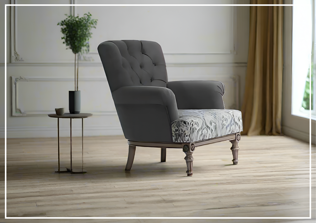 Klaussner Helios Gray Fabric Chair with Tufted Back