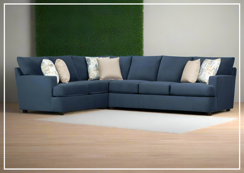 Klaussner Orion 2-Piece L-Shaped Fabric Sectional Sofa in Blue