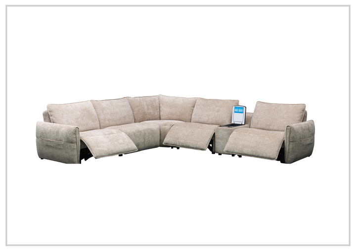 Klaussner Stanza Fabric Power Reclining Sectional Sofa with 3 Motors