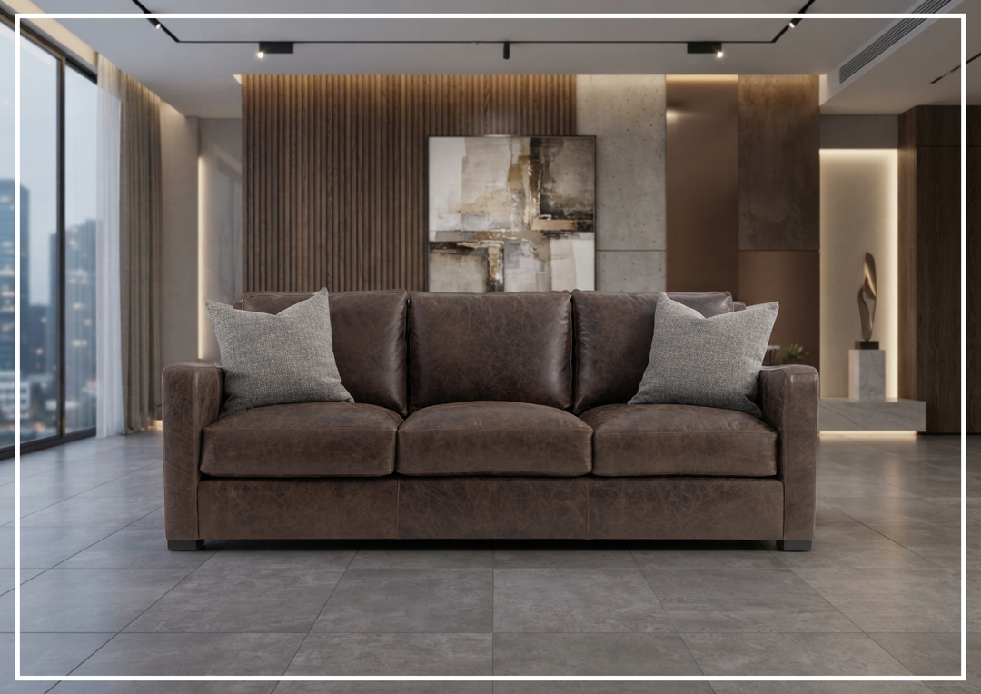 Bernhardt Ventura Leather Sofa with Curved Track Arms