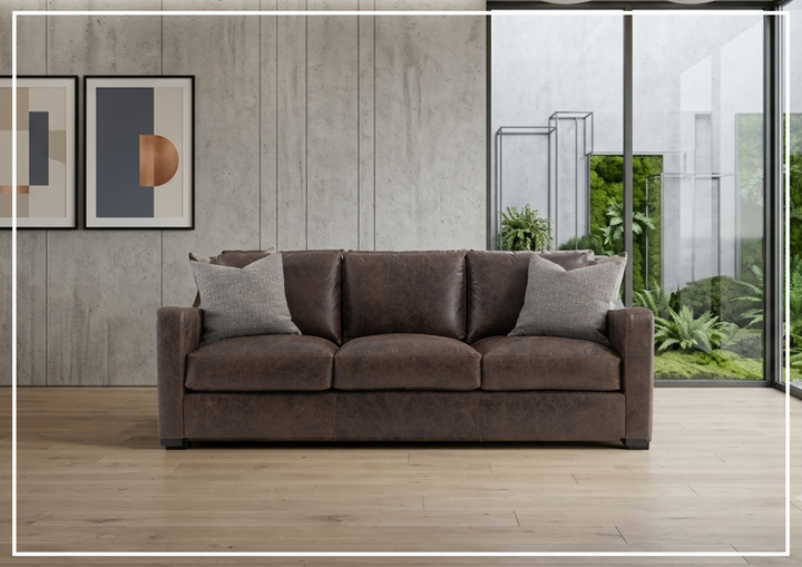 Bernhardt Ventura Leather Sofa with Curved Track Arms