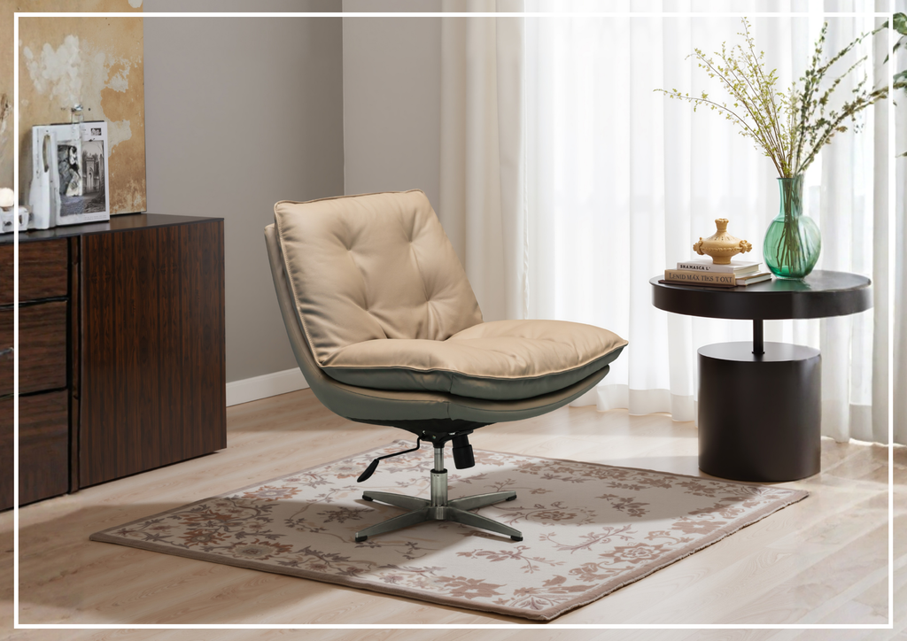 Klaussner Lenvoro Leather Swivel Chair In Beige - SOFABED