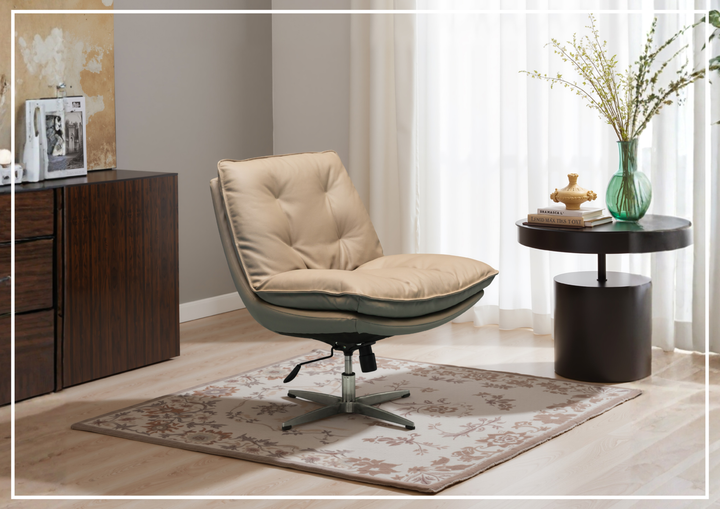 Klaussner Lenvoro Leather Swivel Chair In Beige - SOFABED