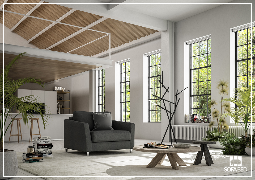 Luonto Monika Fabric Sleeper Sofa With Wood or Chrome Legs