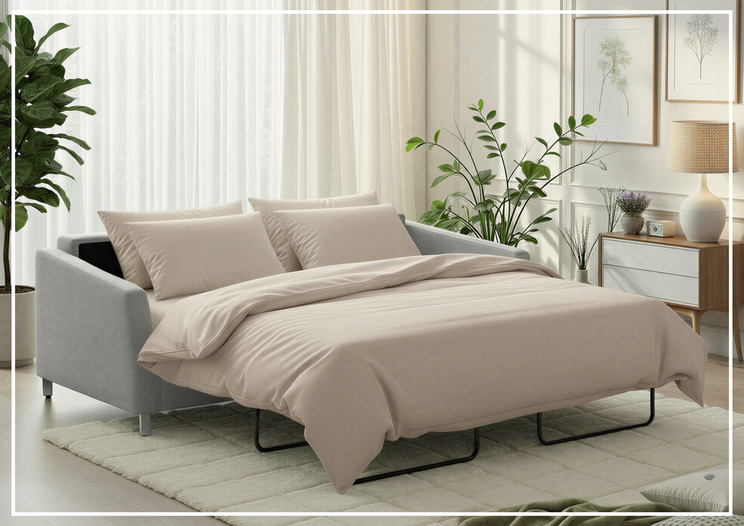 Luonto Monika Fabric Sleeper Sofa With Wood or Chrome Legs