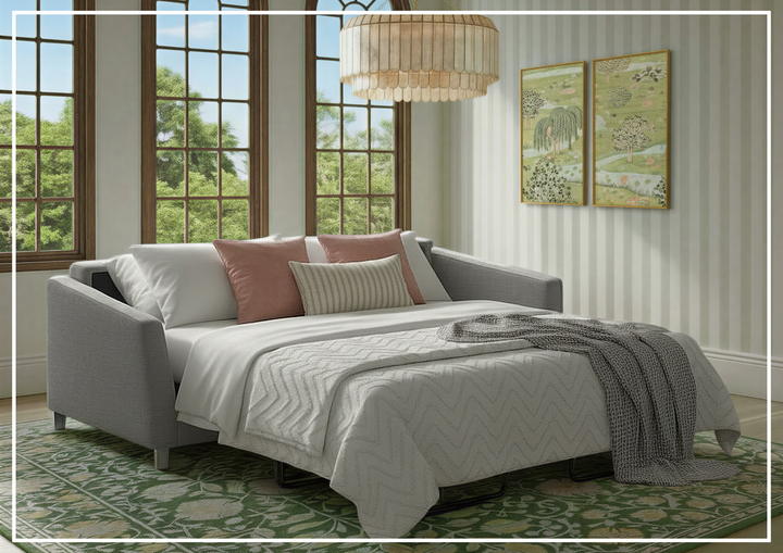 Luonto Monika Fabric Sleeper Sofa With Wood or Chrome Legs