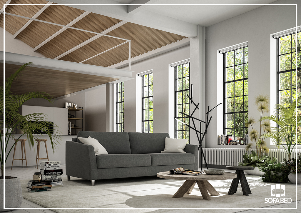 Luonto Monika Fabric Sleeper Sofa With Wood or Chrome Legs