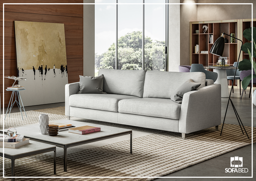 Luonto Monika Fabric Sleeper Sofa With Wood or Chrome Legs