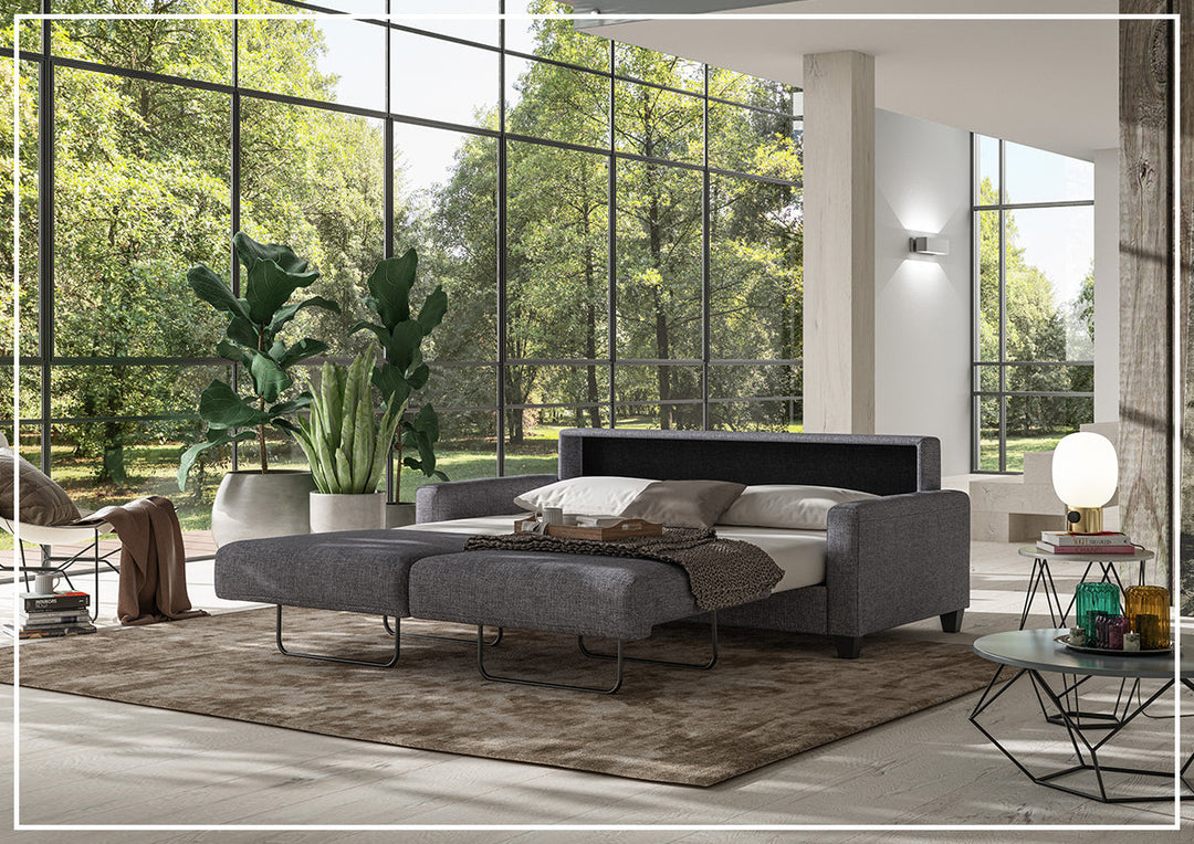 Luonto Nico Fabric Queen Sleeper Sofa With Nest Function and Walnut or Chrome Leg Finish-SOFABED