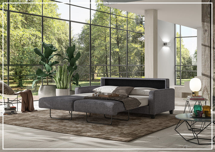 Luonto Nico Fabric Queen Sleeper Sofa With Nest Function and Walnut or Chrome Leg Finish-SOFABED