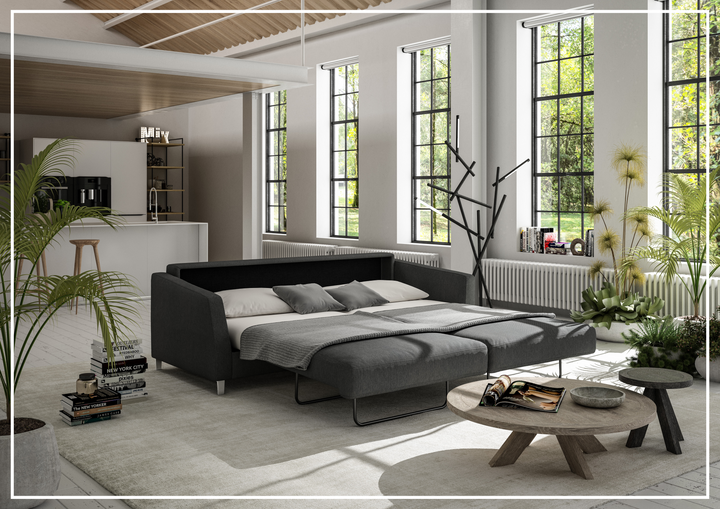 Luonto Monika Fabric King Sleeper Sofa Bed With Wood or Chrome Legs-SOFABED