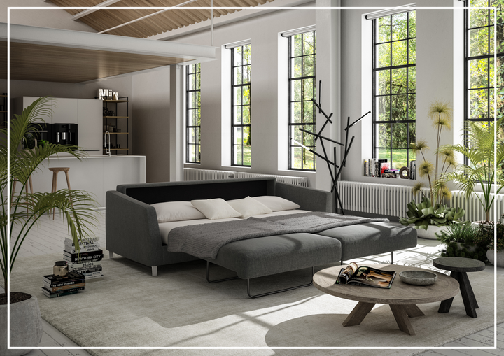 Luonto Monika Fabric King Sleeper Sofa Bed With Wood or Chrome Legs-SOFABED
