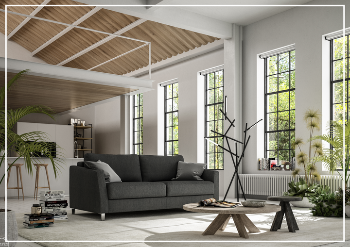Luonto Monika Fabric Queen Sleeper Sofa With Wood or Chrome Legs-SOFABED
