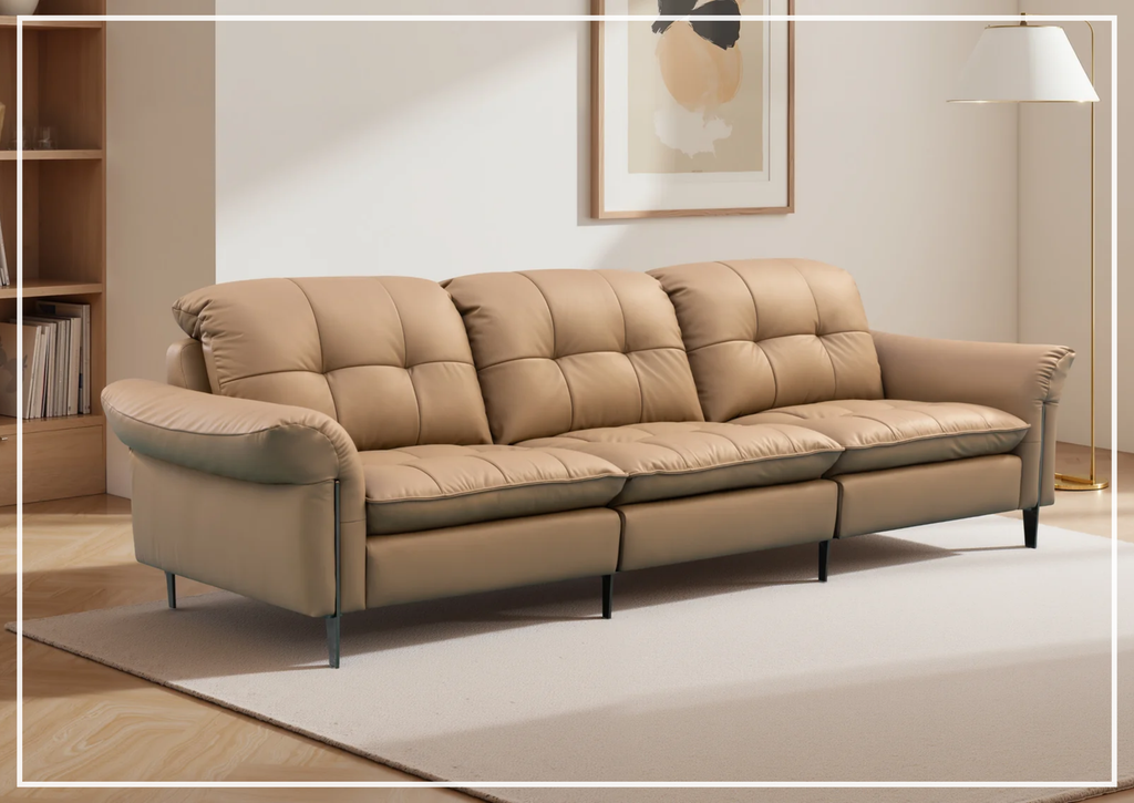 Klaussner Morbido Leather 3 Seater Sofa With Tufted Back - SOFABED