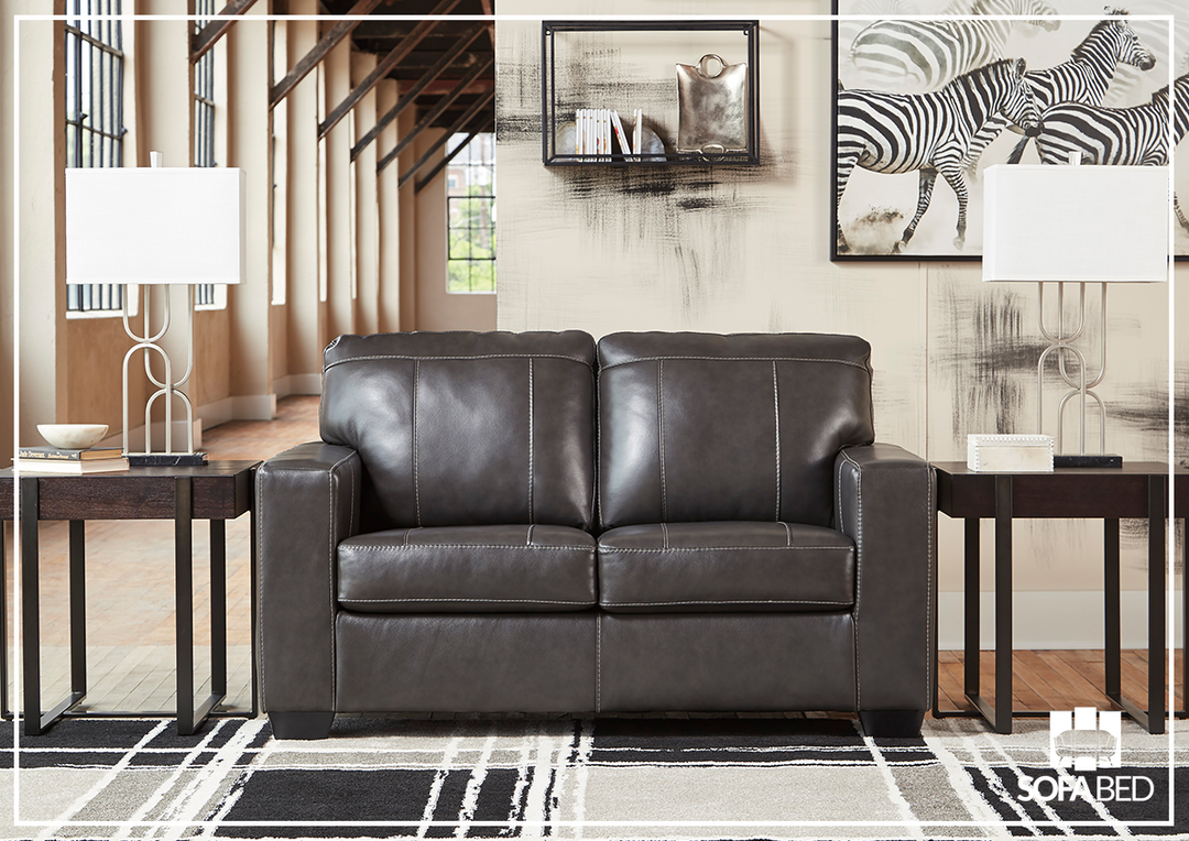 Mayan Series Leather Loveseat in Gray 