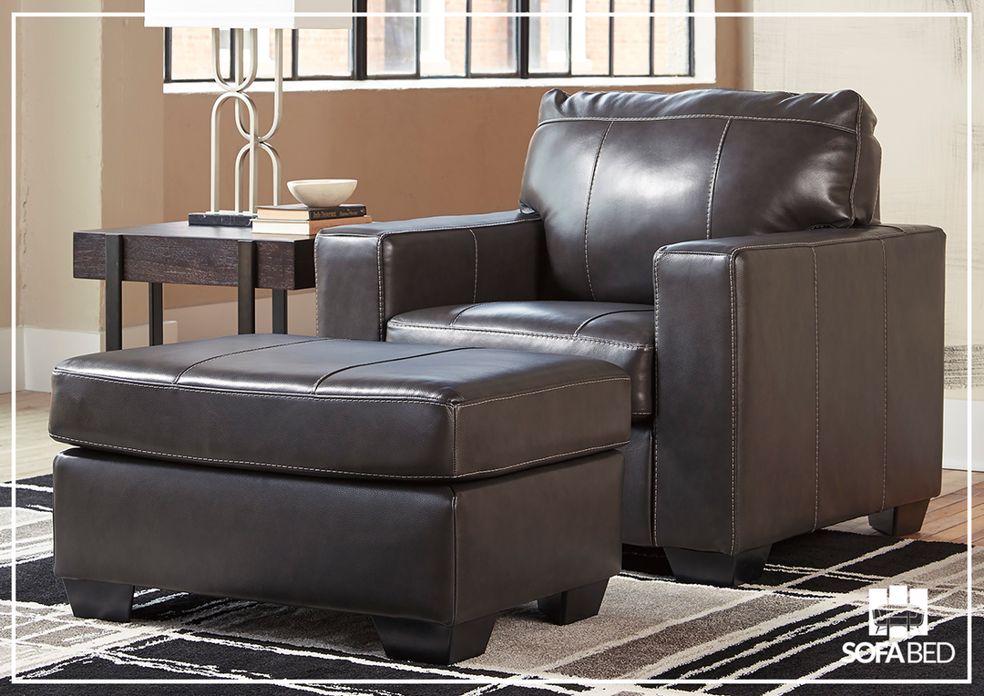 Mayan Series Leather Ottoman in Gray 