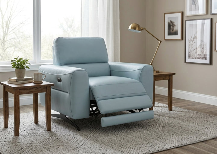 Klaussner Milano Blue Leather L-Shape Power Reclining Sectional Sofa