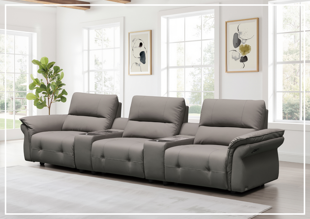 Klaussner Montaro Leather Motion Reclining Sofa with 2 Consoles