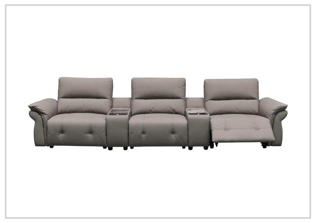 Klaussner Montaro Leather Motion Reclining Sofa with 2 Consoles