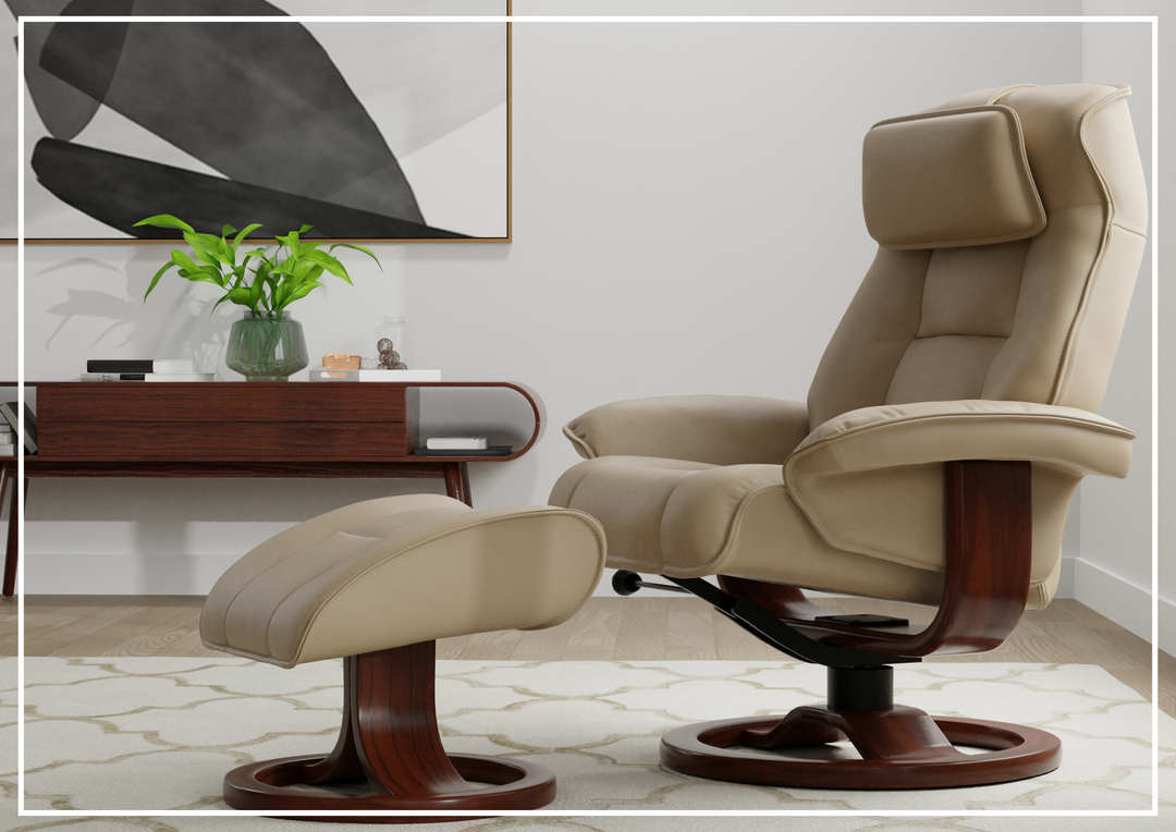 Fjords Mustang R Leather Swivel Recliner Chair with Foot Stool