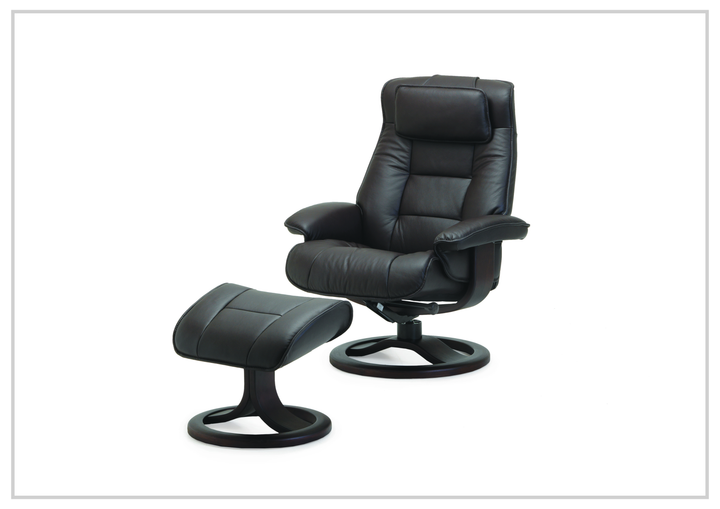 Fjords Mustang R Leather Swivel Recliner Chair with Foot Stool