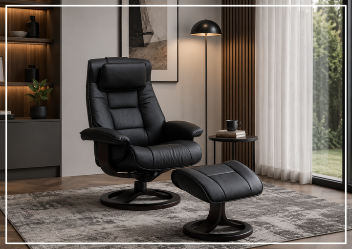 Fjords Mustang R Leather Swivel Recliner Chair with Foot Stool