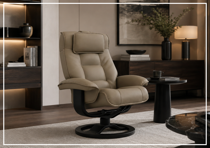 Fjords Mustang R Leather Swivel Recliner Chair with Foot Stool